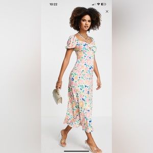 Halter detail puff sleeve maxi dress in bright floral print(worn only once)
